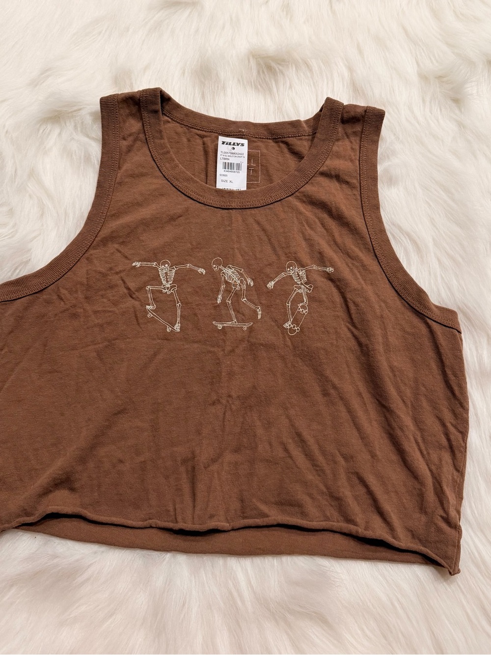 Full Tilt Brown Cropped Tank with Skate Skeleton Graphic XL Women